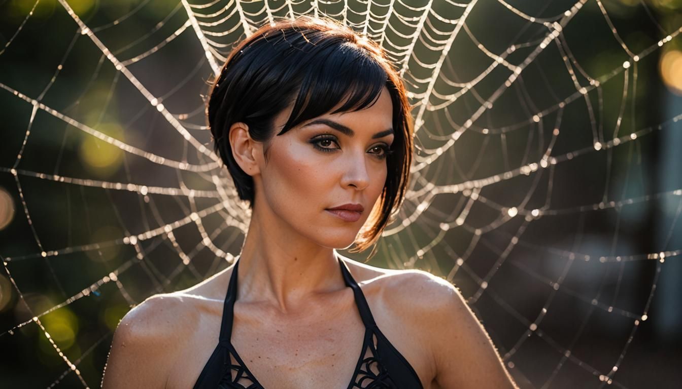 Glamorous Portrait of Woman with Spider Web