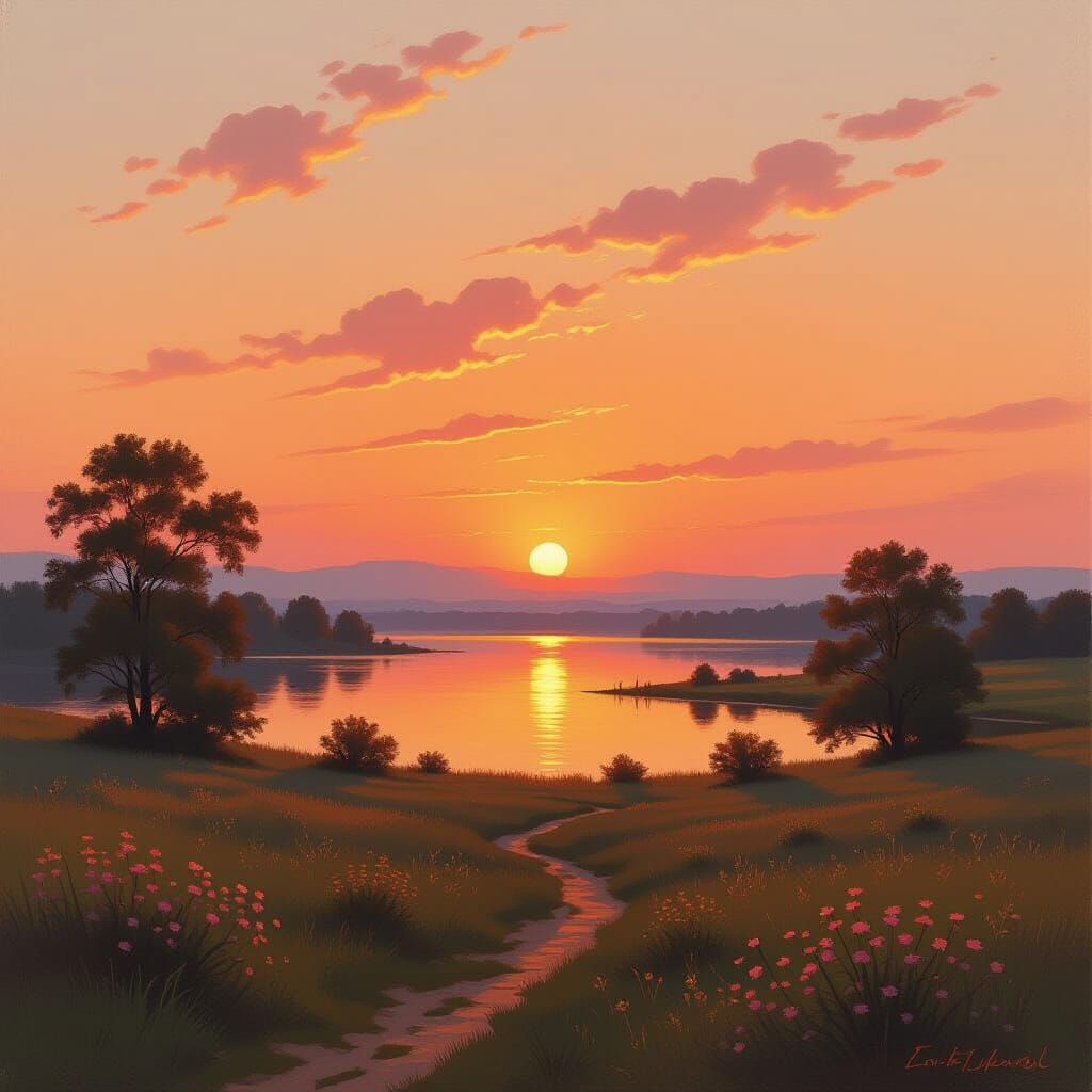 Ethereal Sunset Landscape in Romantic Impressionism