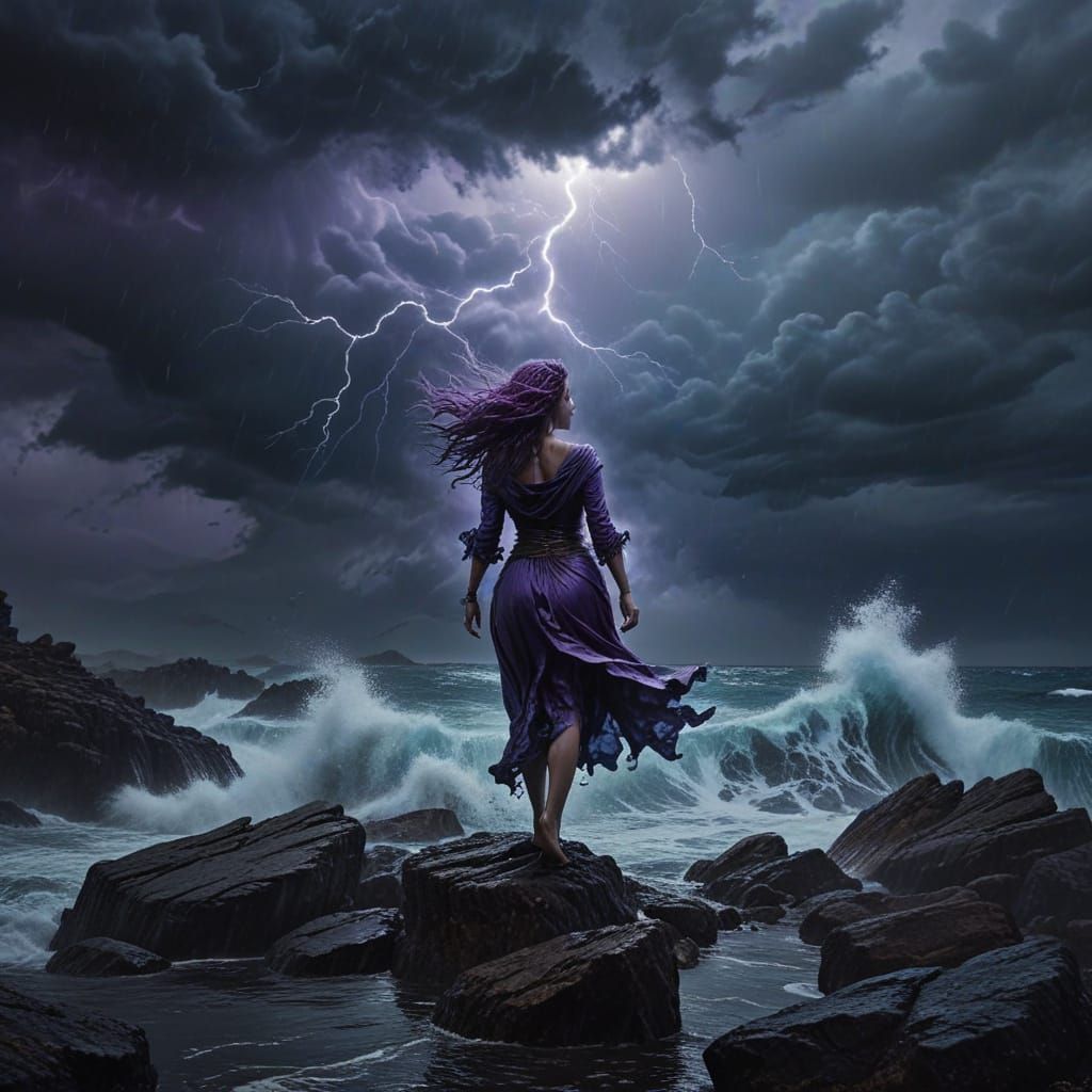 Storm Sorceress Summons a Tempest by the Sea