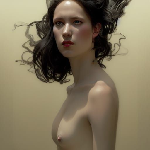 Portrait of Horned Woman in Hyperdetailed Splash Art