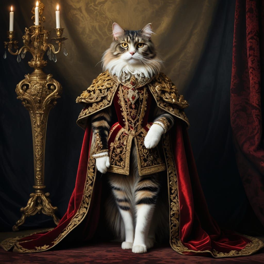 Regal Feline Princess in Baroque Attire
