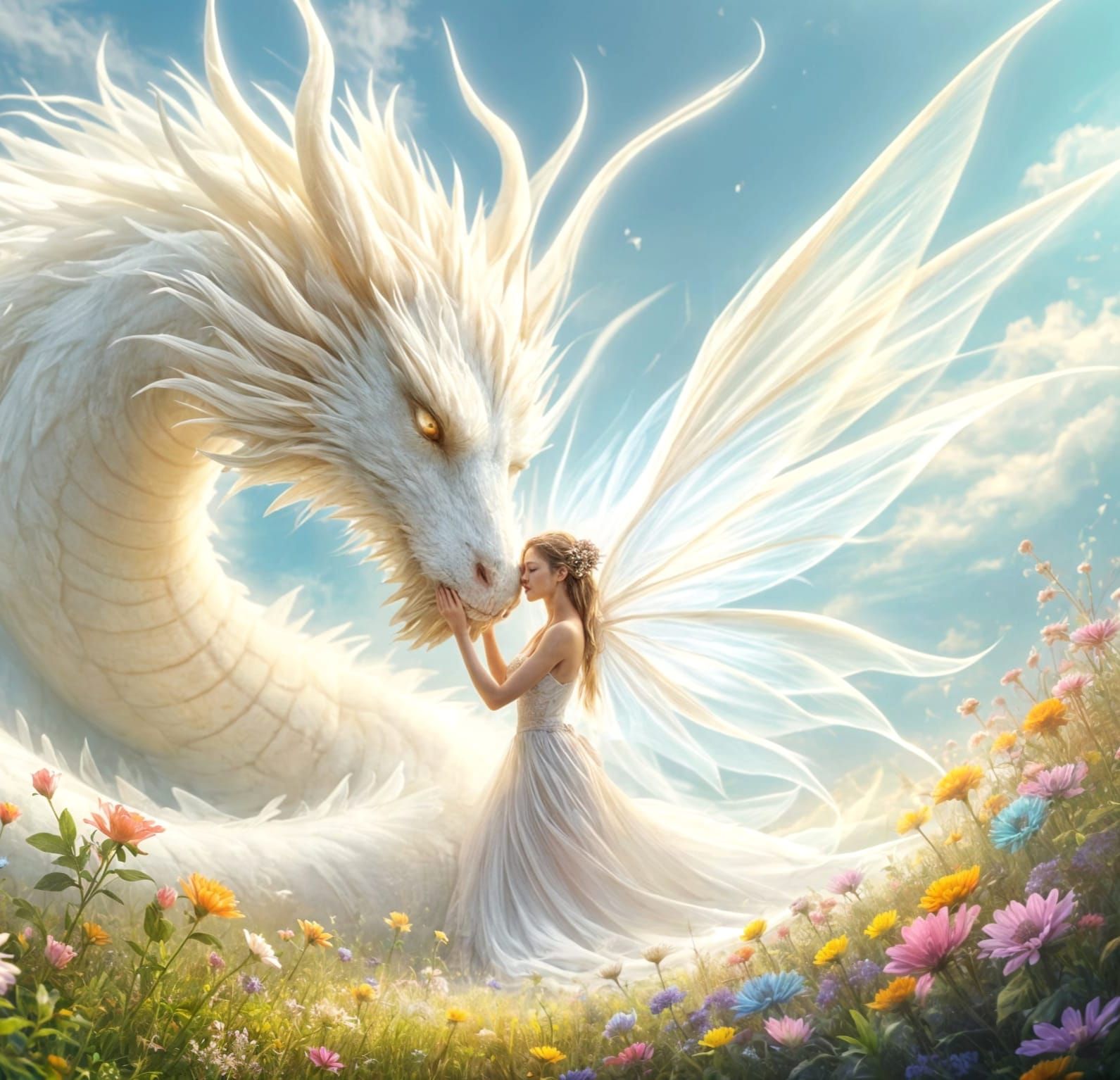 Glowing Fairy Tames Dragon in Ethereal Masterpiece