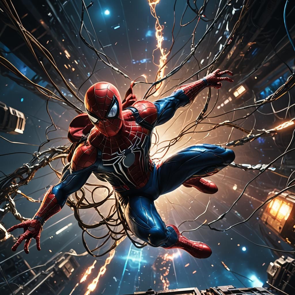 MUSCULAR SPIDERMAN IN SPACE WITH BLOODY VEINS RIPPING OUT