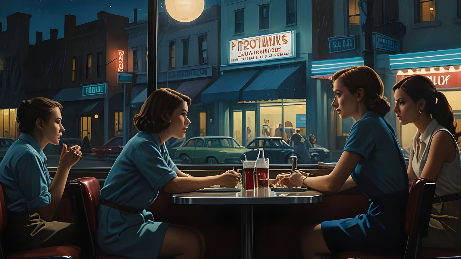 Edward Hopper-Inspired Masterpiece: Late Night Diner Scene