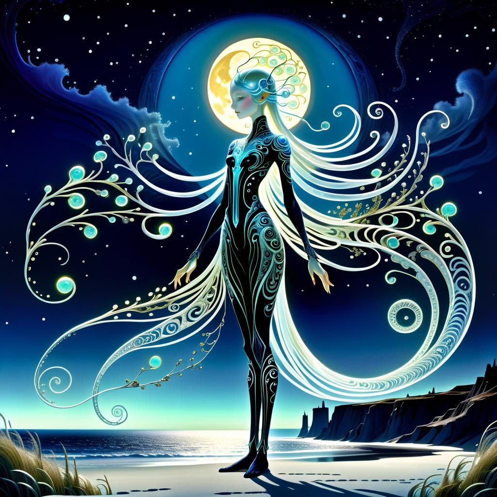 Bioluminescent Fantasy Creature in Moonlight