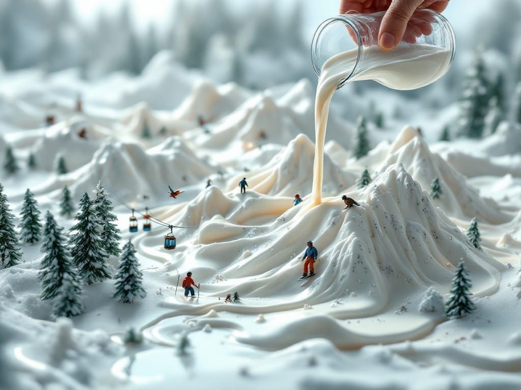 Hyperrealistic Alps Landscape Formed by Spilled Cream