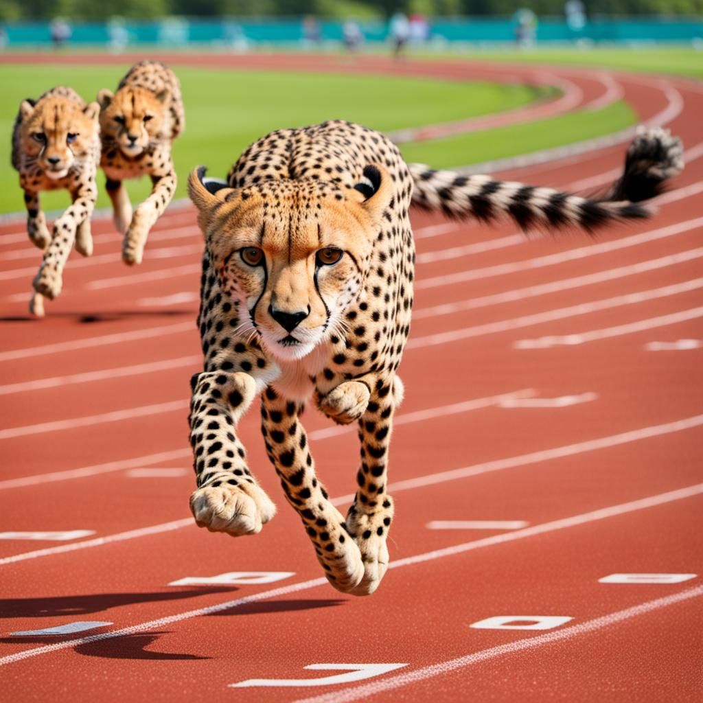 Cheetahs Sprinting on Track in Animal Race