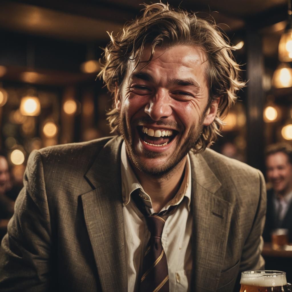 Laughing Man in Pub: Concept Art Portrait