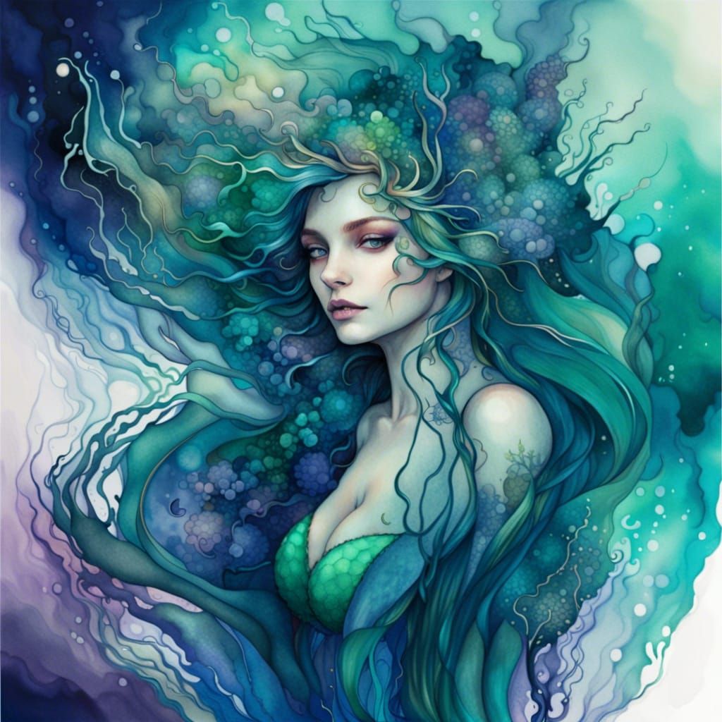 Enchanting Sea Witch in Alcohol Ink Style
