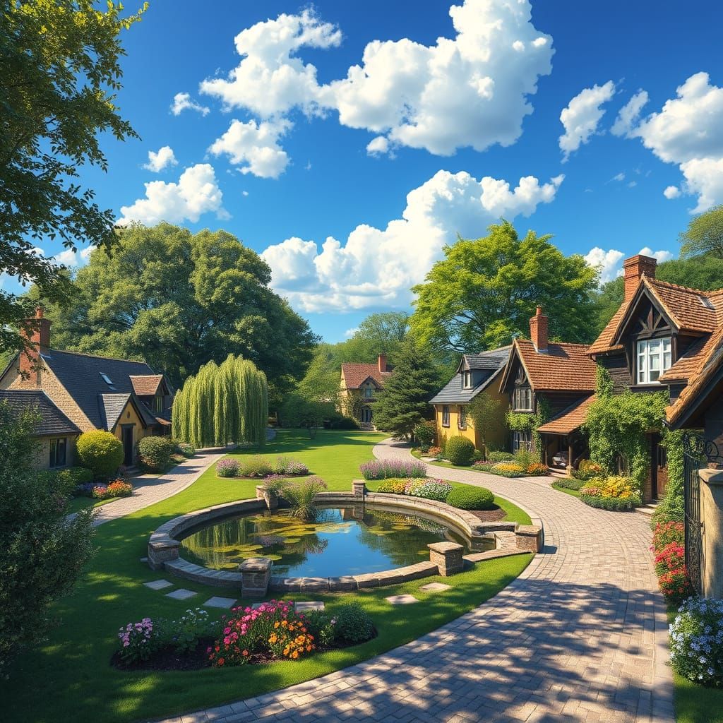 Idyllic Summer Village in Impressionist Style