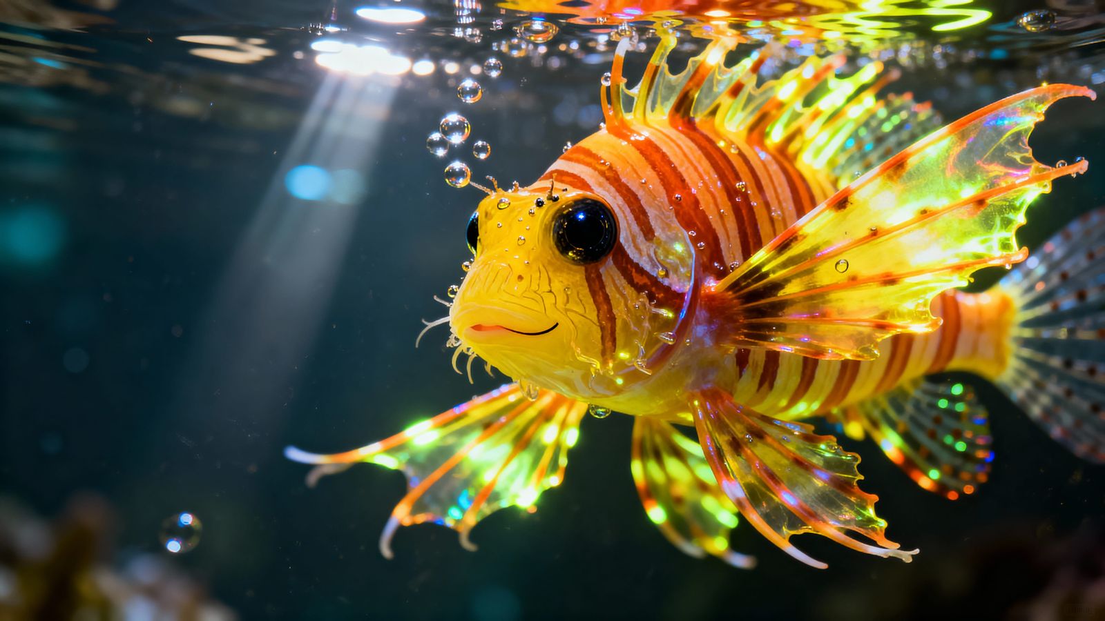 Bioluminescent Lionfish in Crystal Clear Water