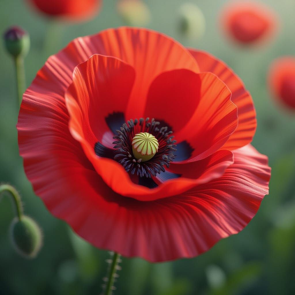 Magnified Red Poppy Petals in Fantasy Art Style