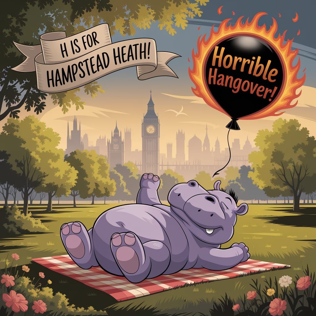 Whimsical Hippo Dreams of Hangover in London Park