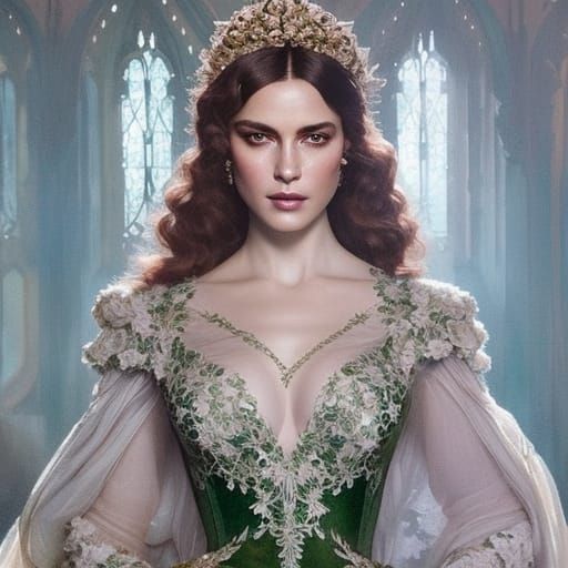 Woman in Green Lace Gown, Digital Art