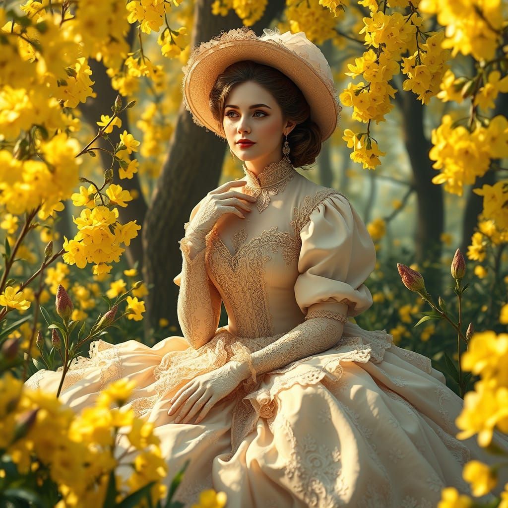 Elegant Lady in a Vibrant Fantasy Landscape, in the Style of...