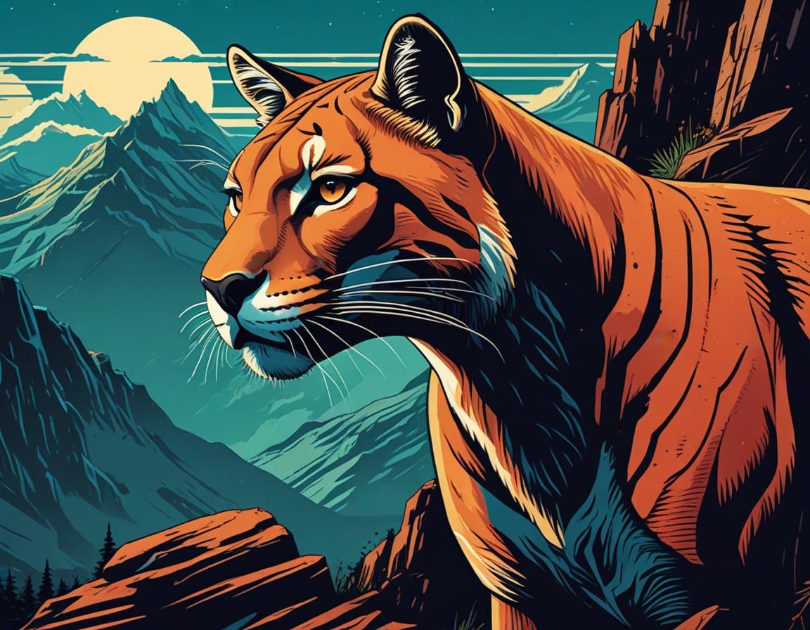 Majestic Puma in a Retro Comic Book Style