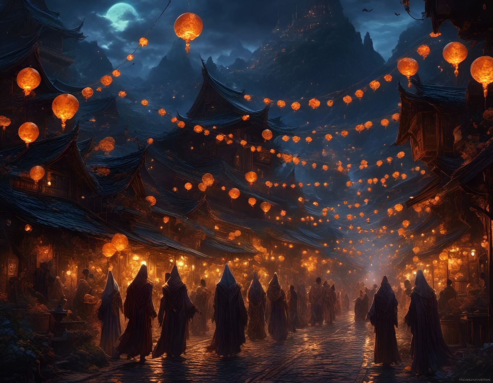 Glowing Ghosts in Village Street: Macabre Graffiti Art