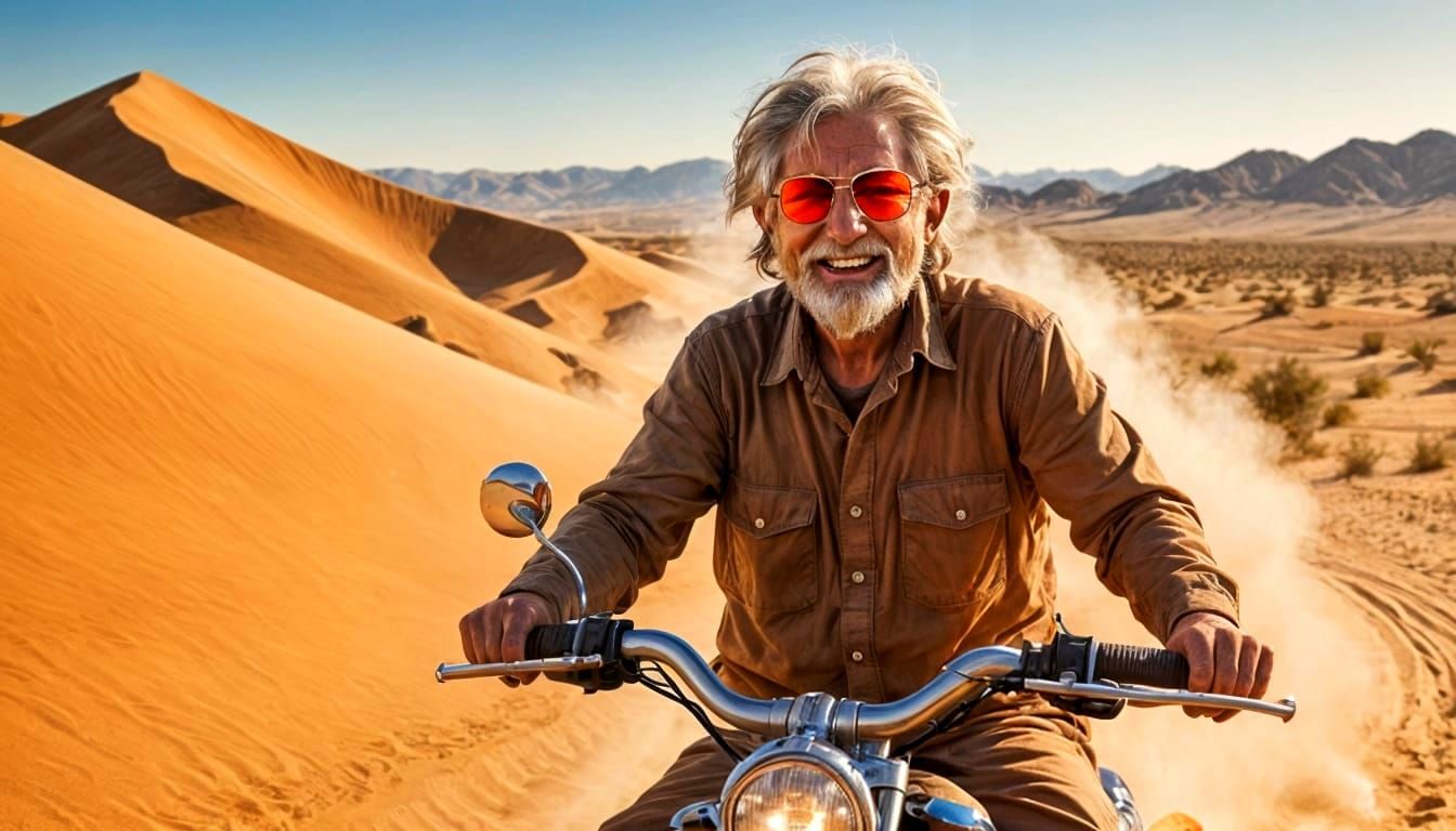 Bearded Grandma Rides Dirtbike in Sfumato Style