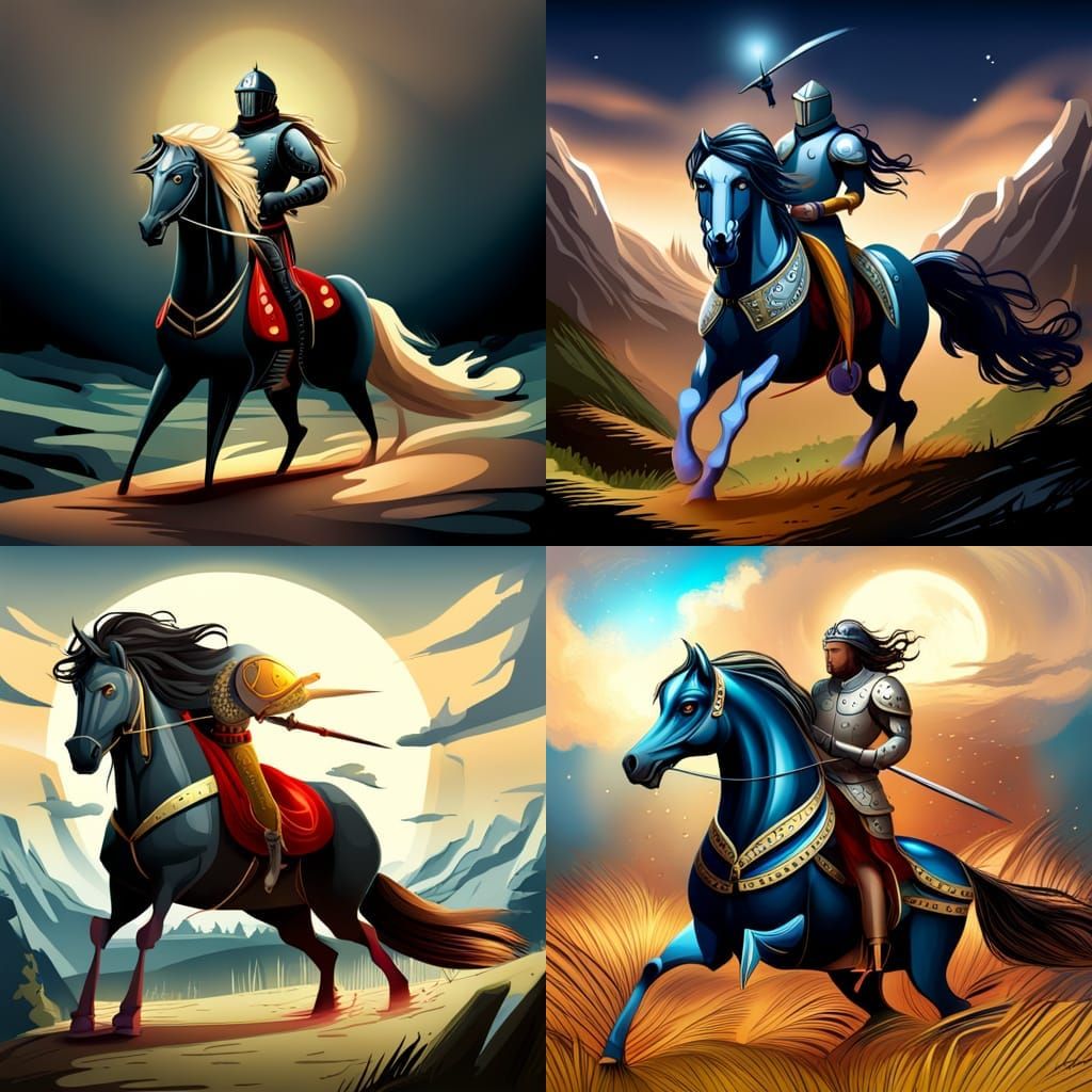 Shining Knight on Black Stallion Illustration