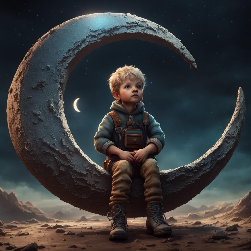 Boy and Dog on the Moon: Fantasy Concept Art