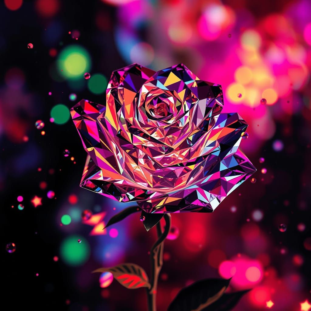 film still, crystal rose, dissolution of reality, pixelation...