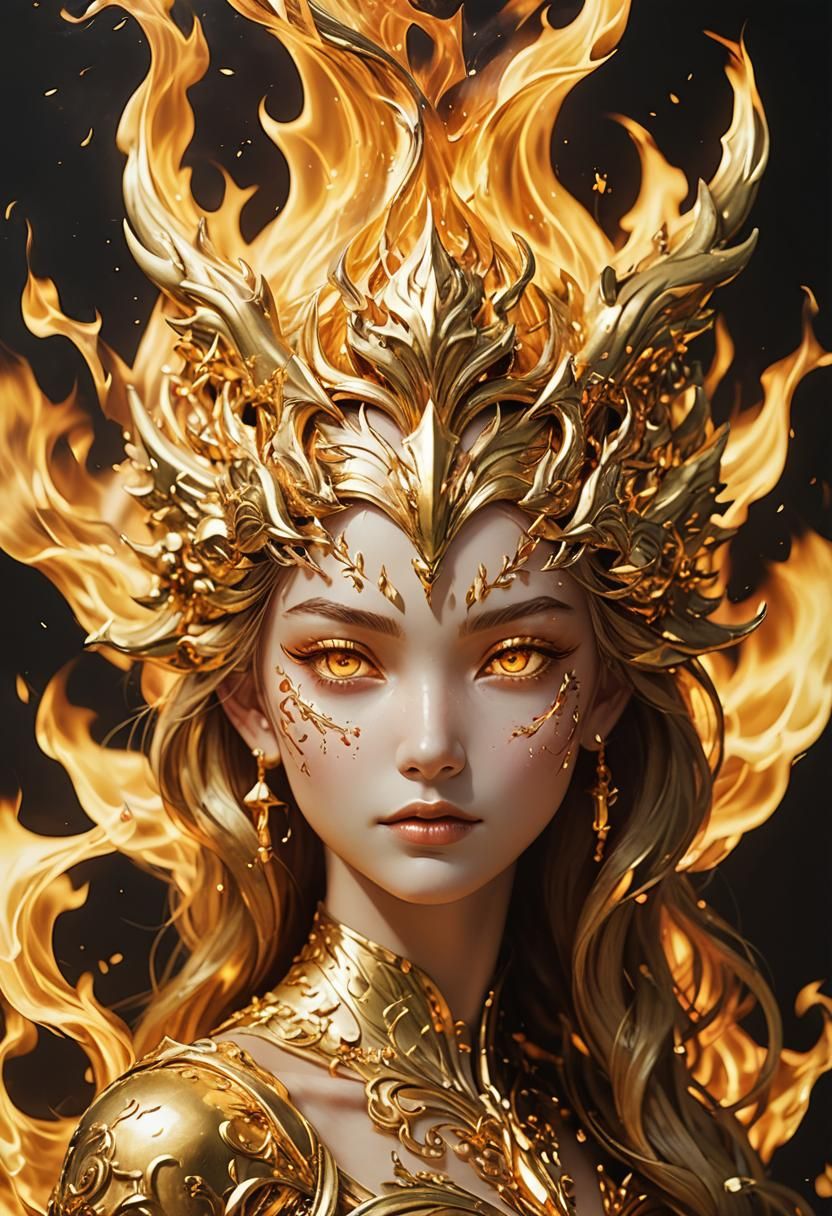 Ethereal Golden Fire Dance in the Dark