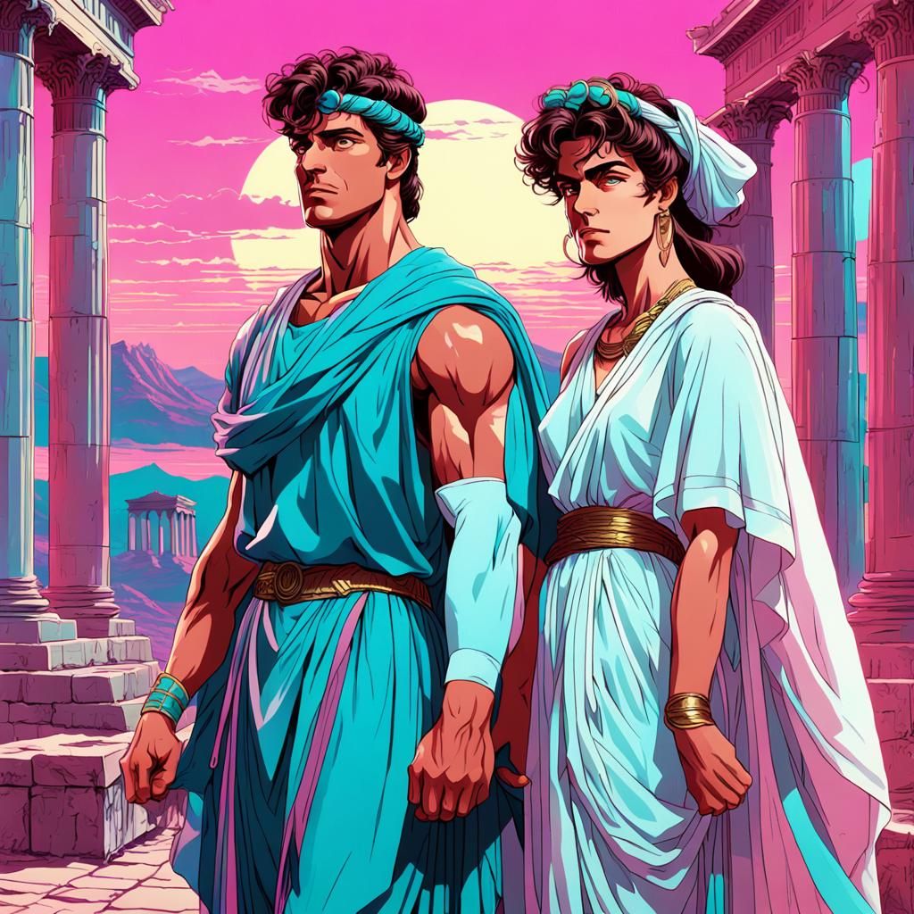 Vaporwave Anime: Roman Couple in Graffiti Art Style