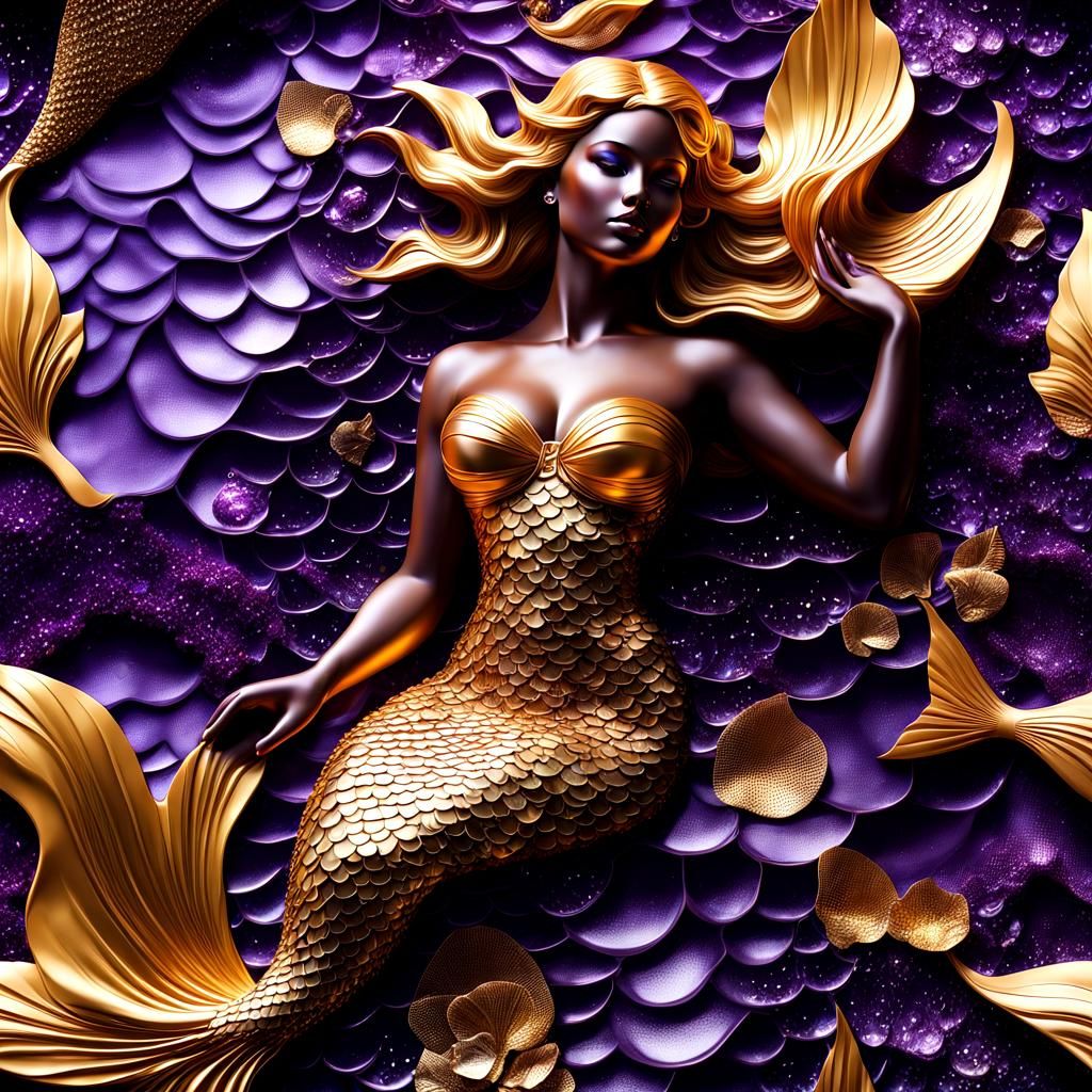 Purple and Gold Mermaid in Neon Alcohol Ink