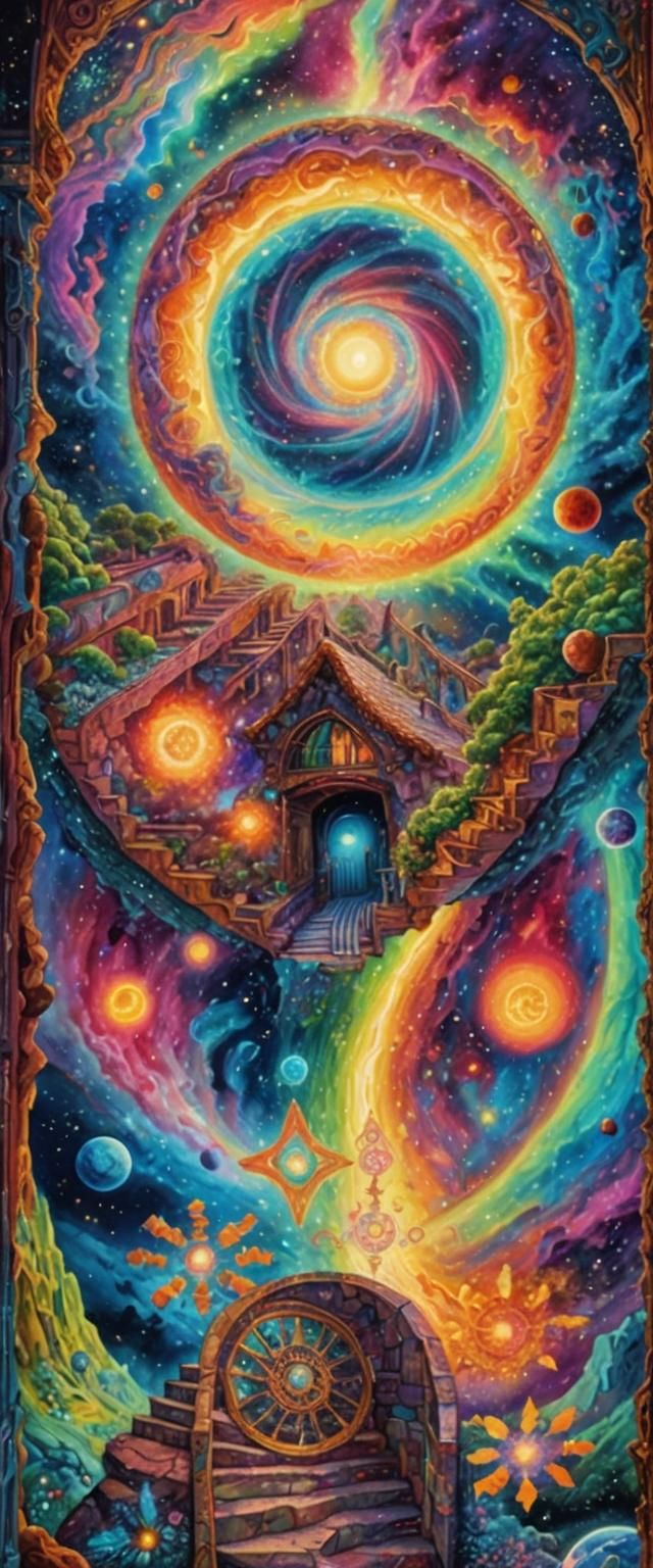 Cosmic Portal to Planetscape in Mixed Media Illustration