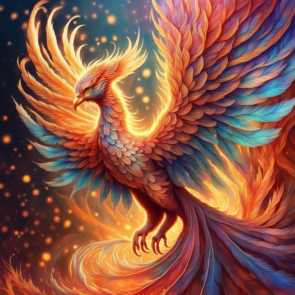 Hyperdetailed Phoenix with Shiny Aura: Digital Painting