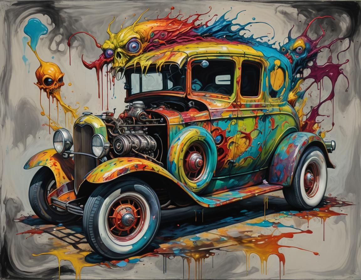 Grotesque 1930s Hot Rod in Alex Pardee Style