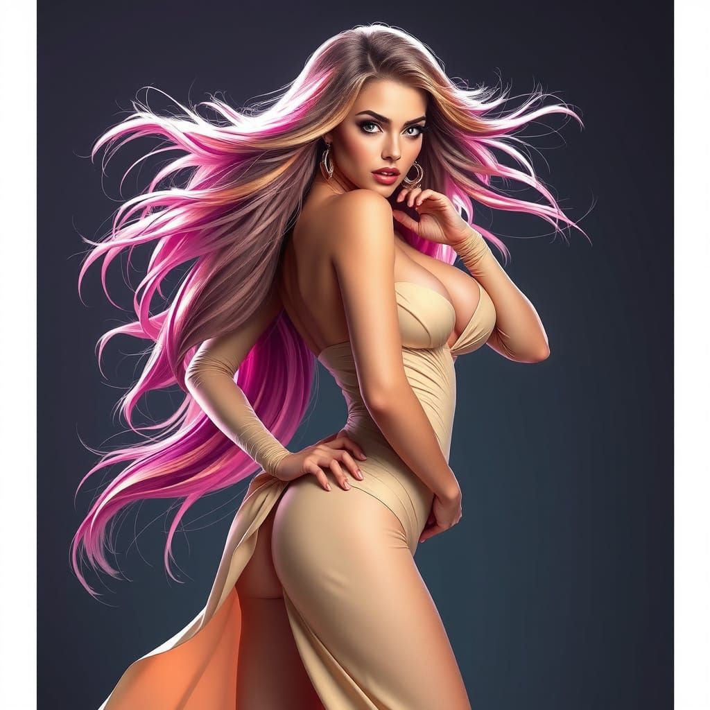 Elegant Supermodel Goddess in Vibrant Digital Art