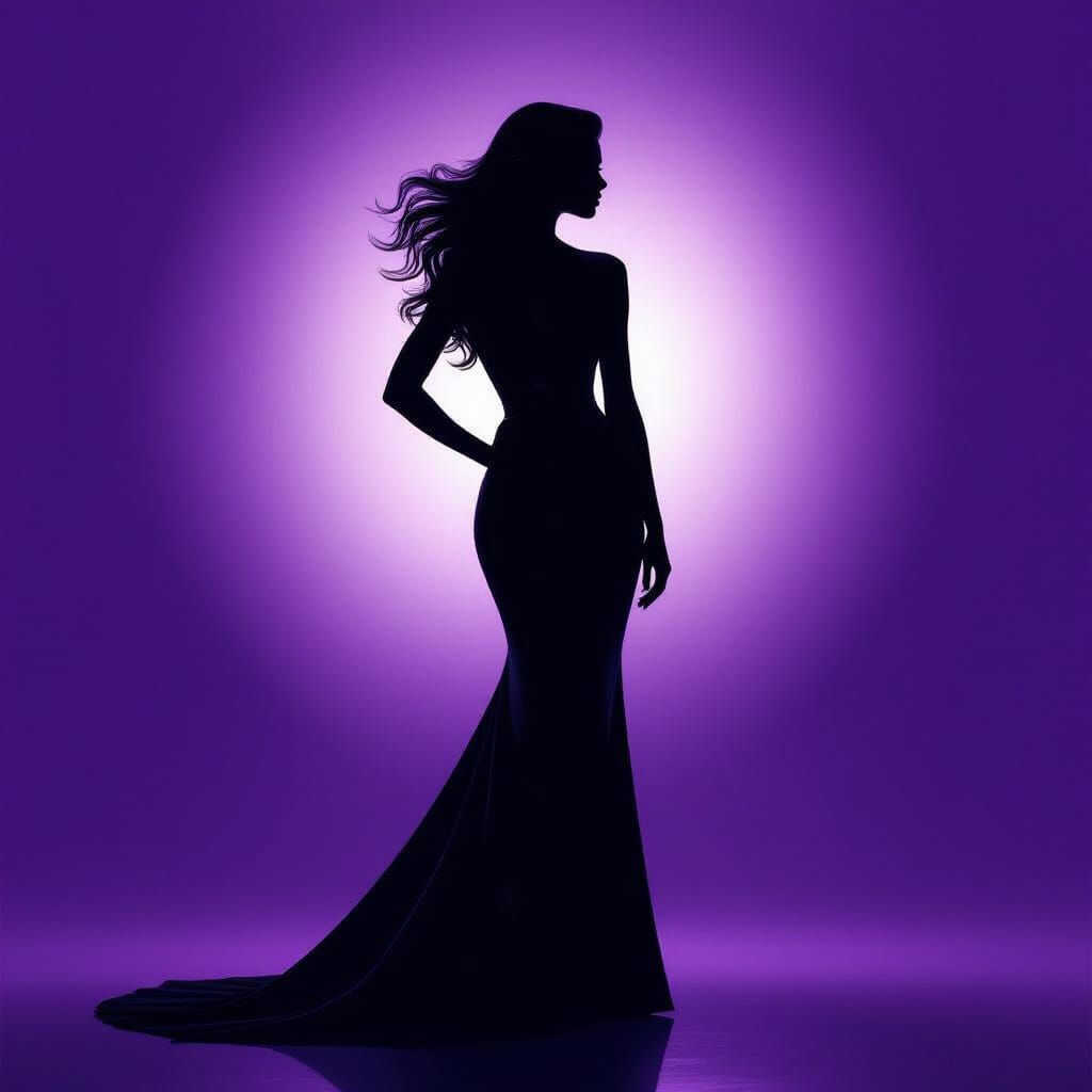 Woman Silhouette Against Vibrant Purple Background