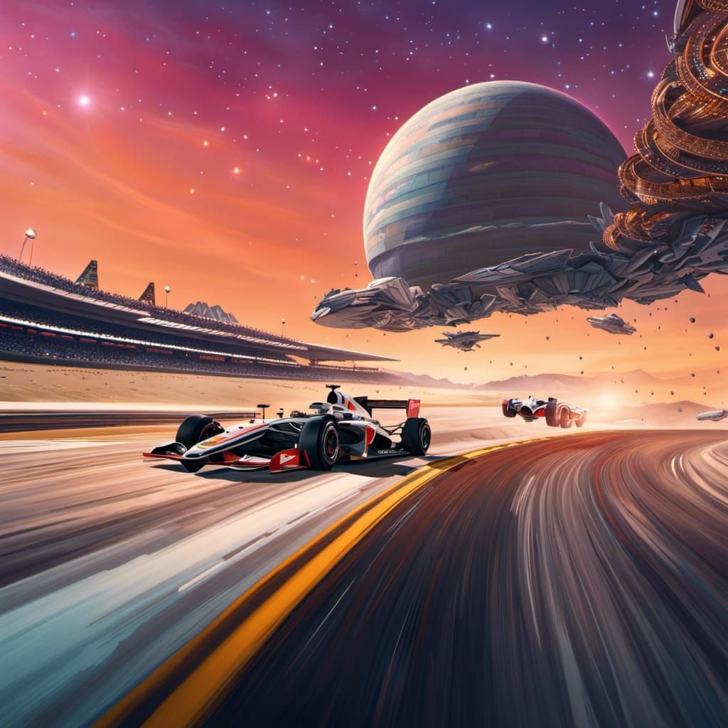 Zebra Races Formula 1 Car in Retrowave Cityscape