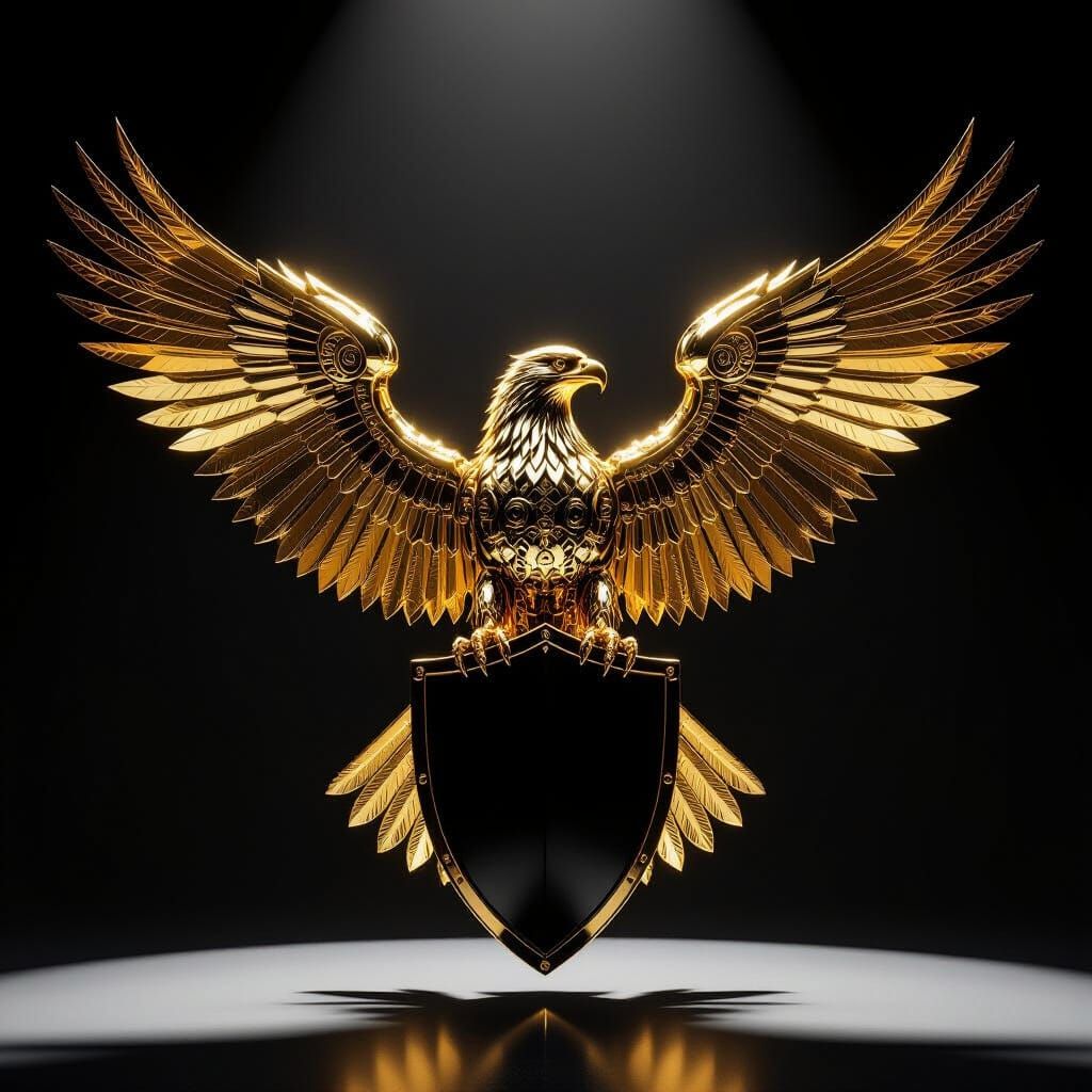 Majestic Golden Mechanical Eagle with Spread Wings