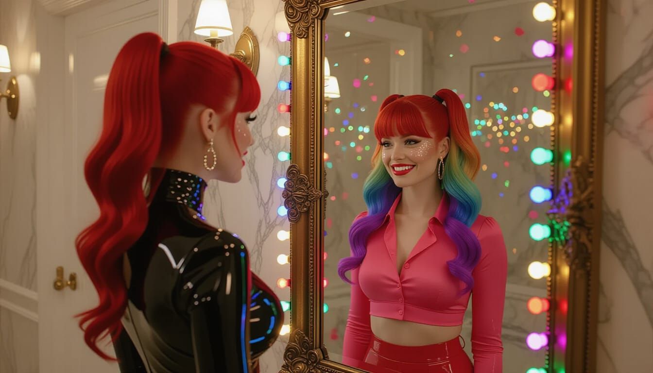 Fiery Red Haired Woman in a Mirror