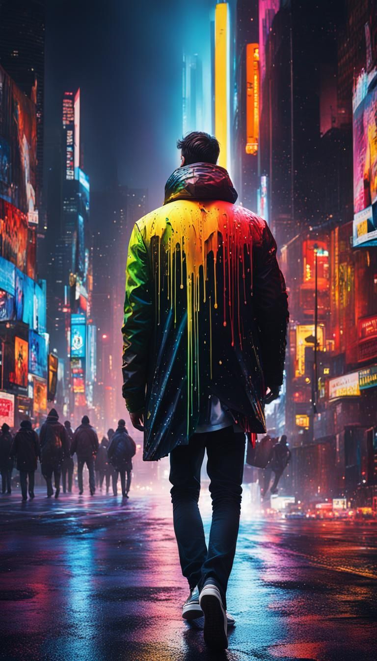 Striking 3D Image of a Man Walking in City