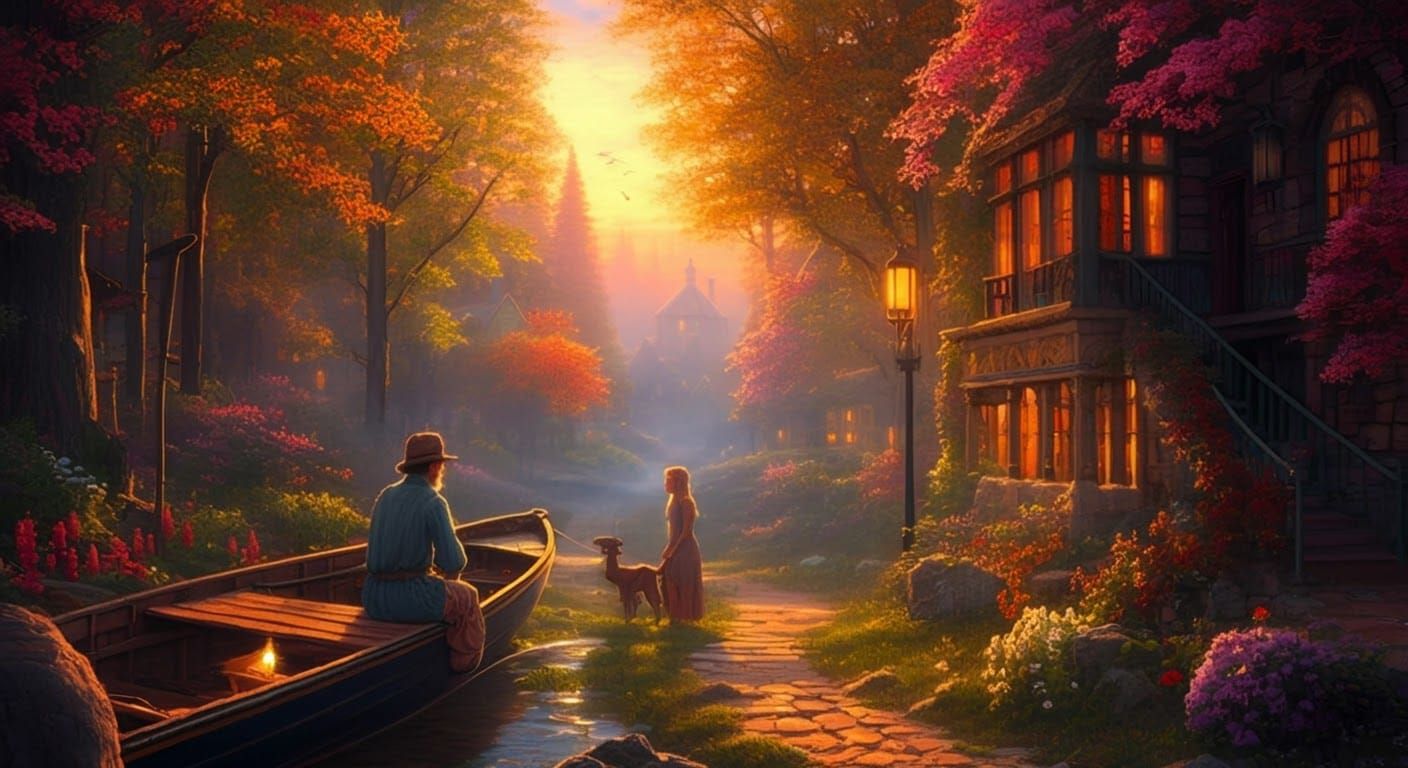 Ethereal Golden Hour Landscape in a Hyperdetailed Fantasy St...