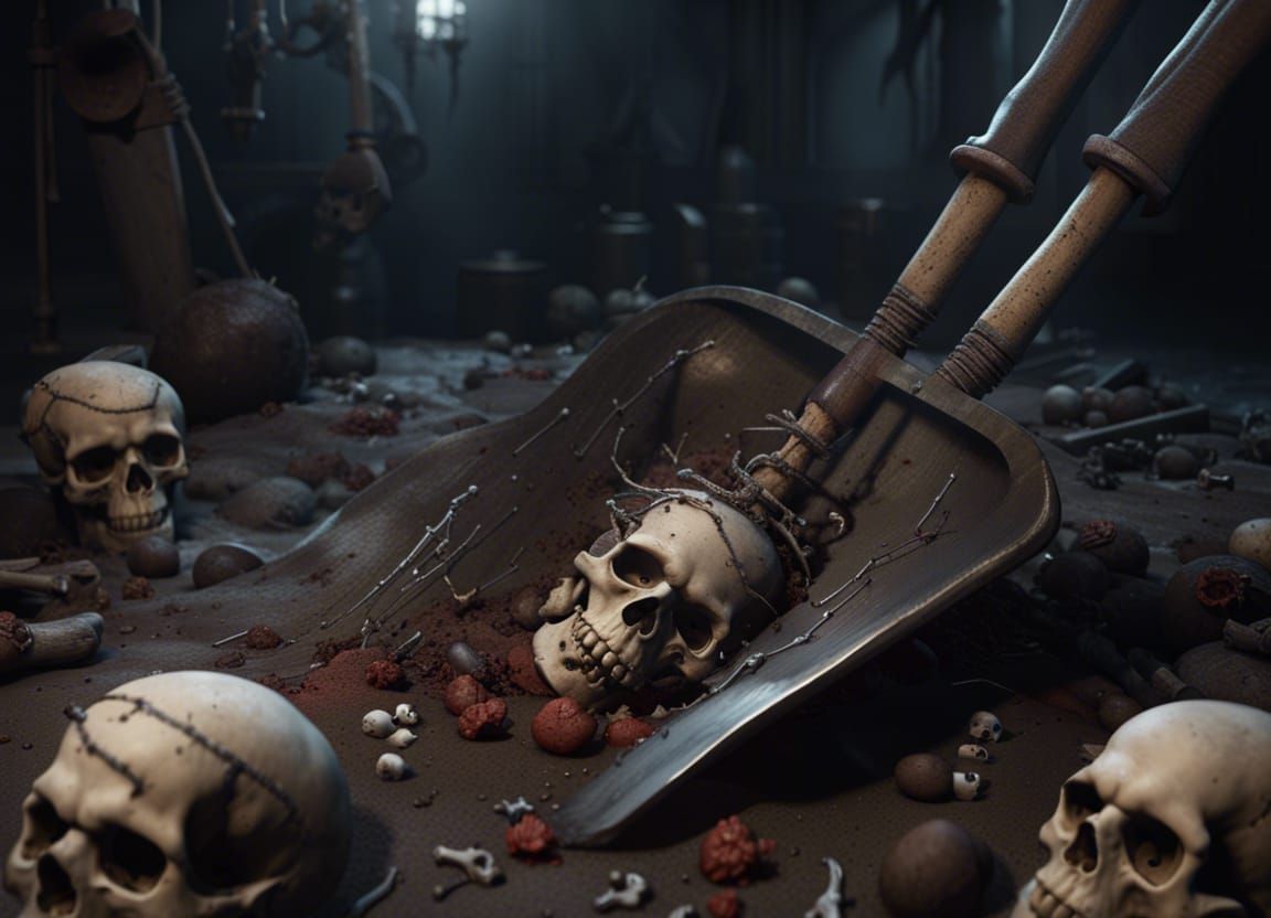 Macabre Scene with Undertaker Shovel in 3D Style