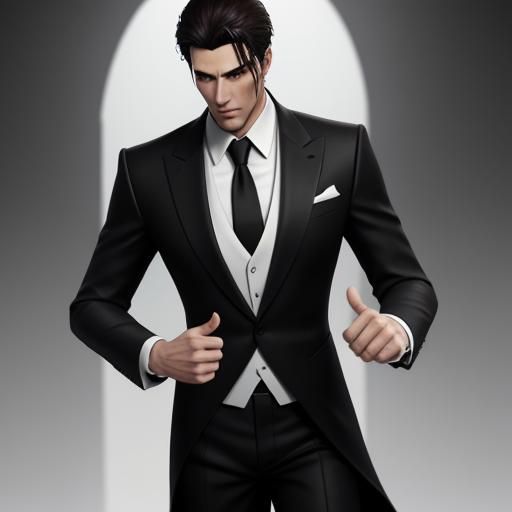 Handsome Young Man in Black Suit: 3D Rendering