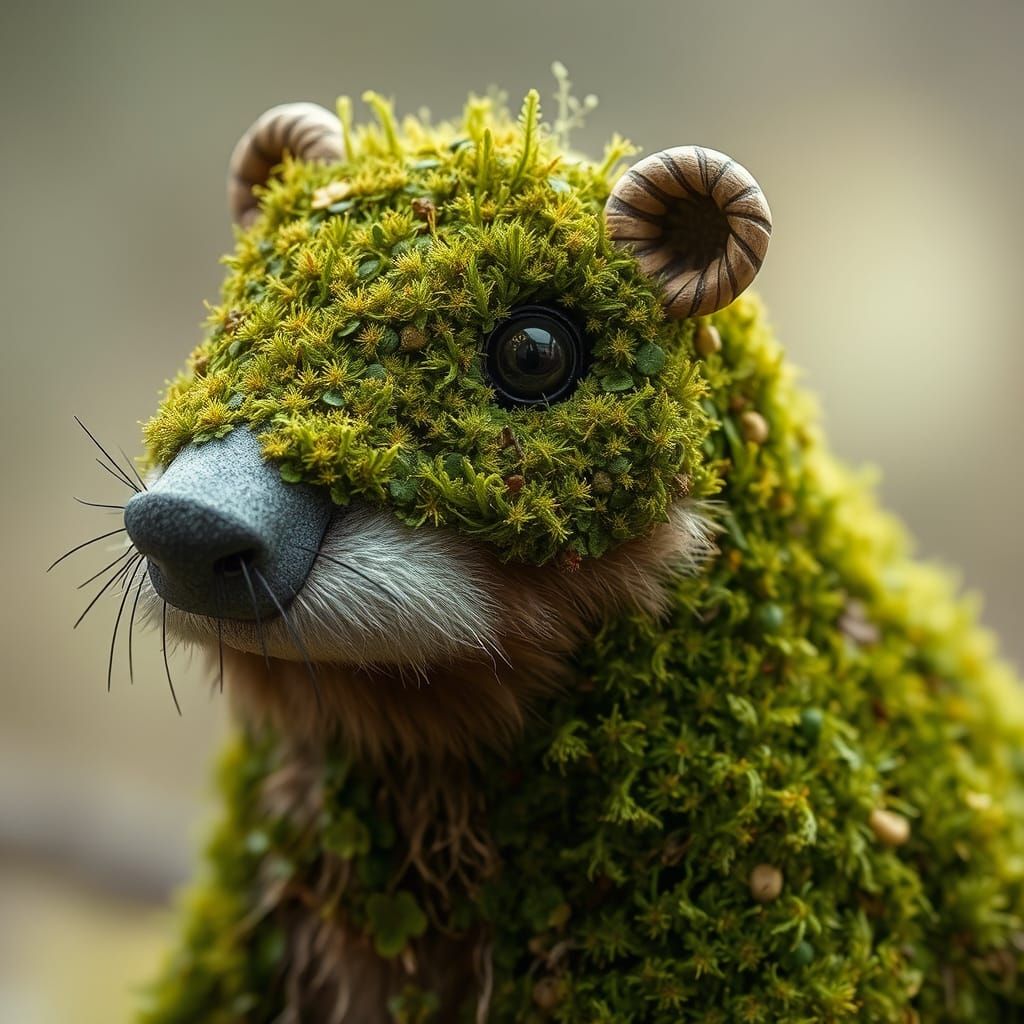 Whimsical Creature Blends Moss, Beaver, and Goose in Earthy ...