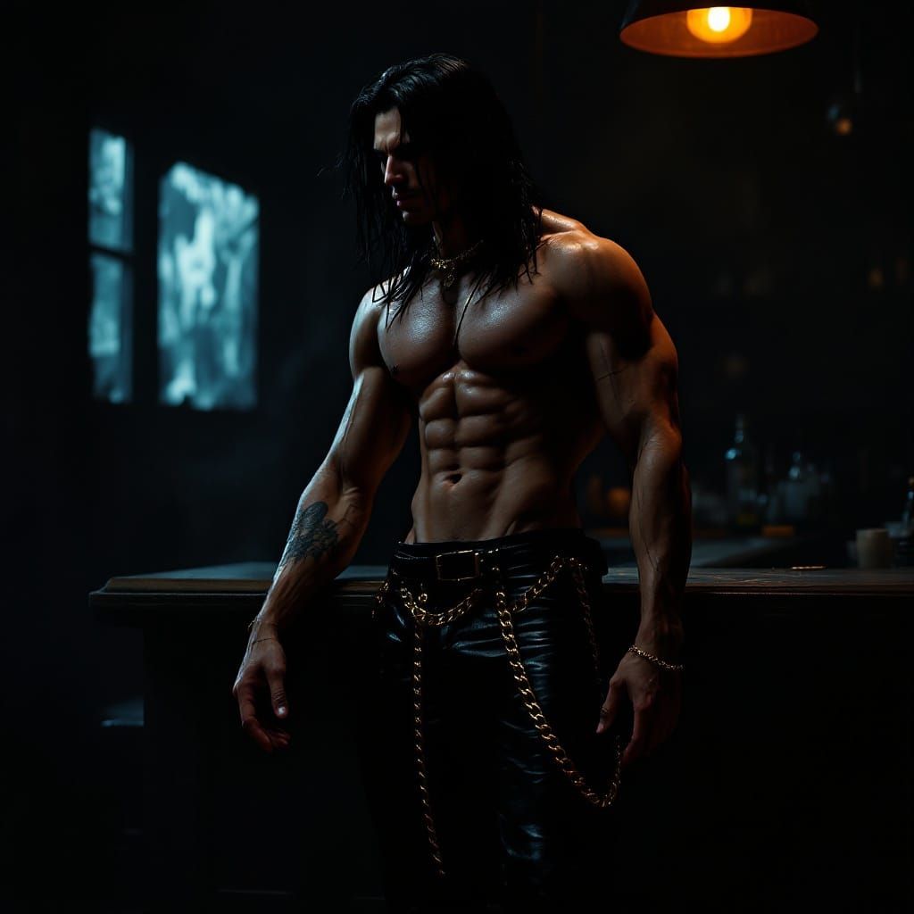 Gritty Cyberpunk Gothic Male Portrait with Leather and Gold