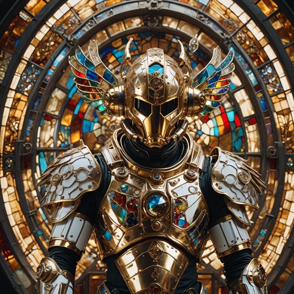 Biomechanical Astronaut with Stained Glass Wings
