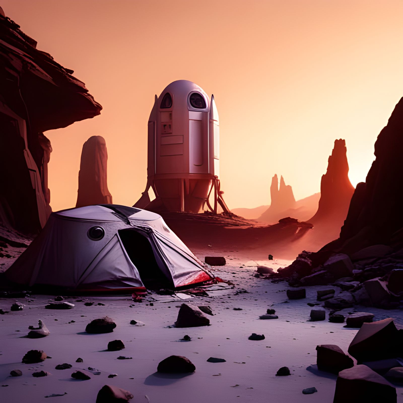 Martian Astronaut at Stone Cabin After SpaceX Crash