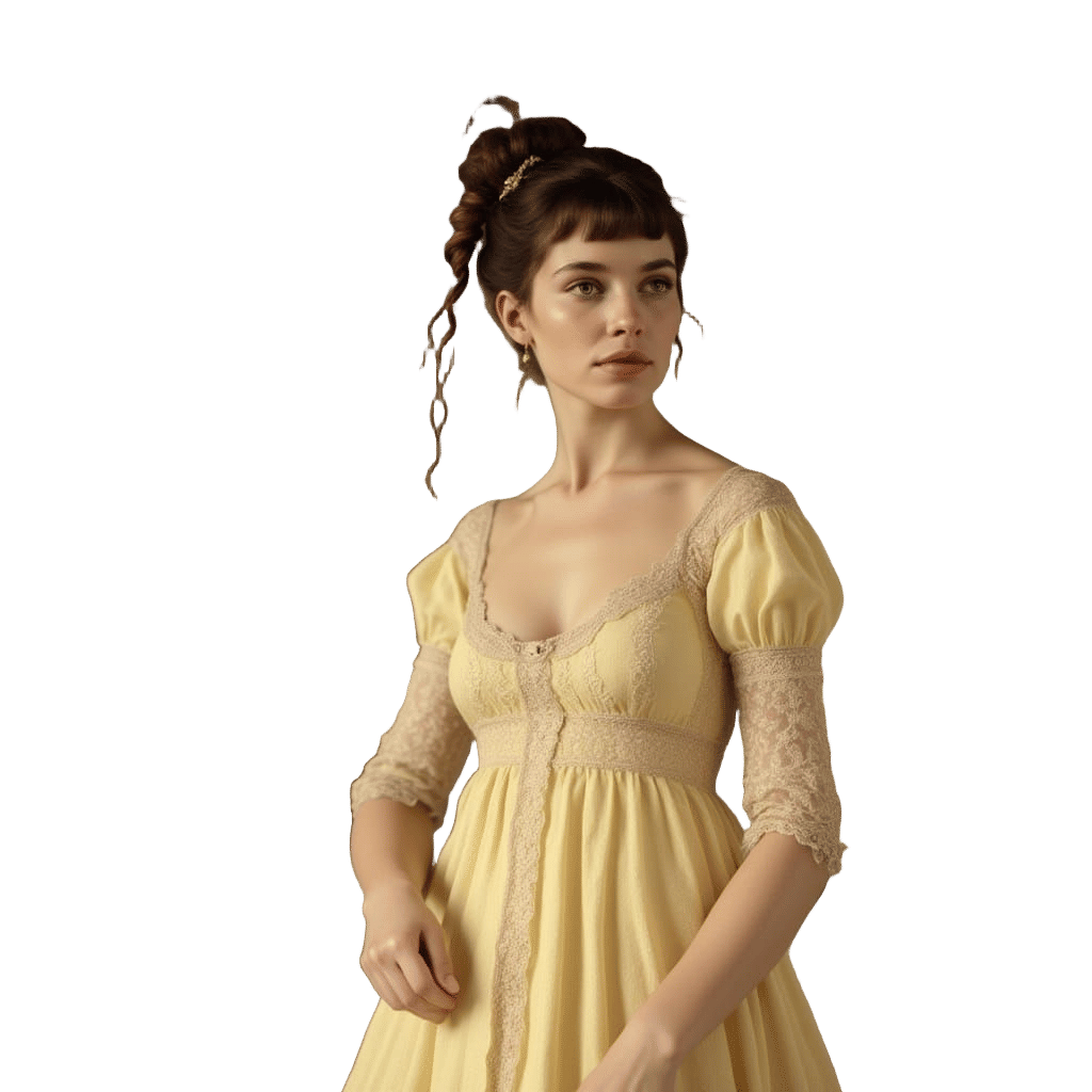 Regency Era Woman in Ballroom, Silk and Lace