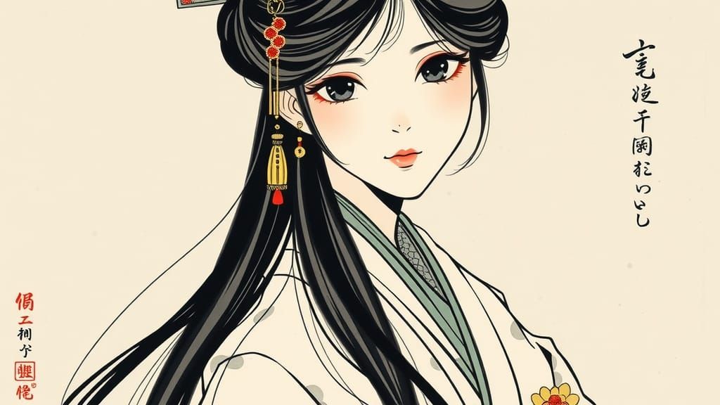 Elegant Woman in Japanese Ink Wash Painting