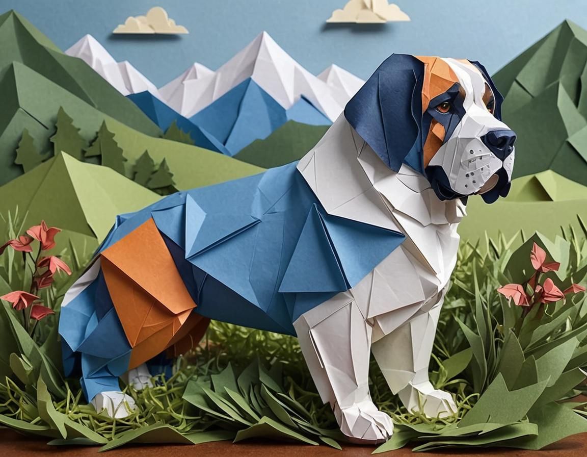 ST. BERNARD DOG ORIGAMI STYLE