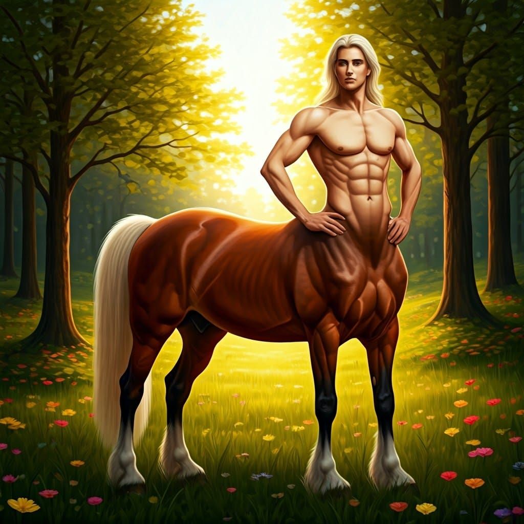 Majestic Centaur in Sunlit Meadow