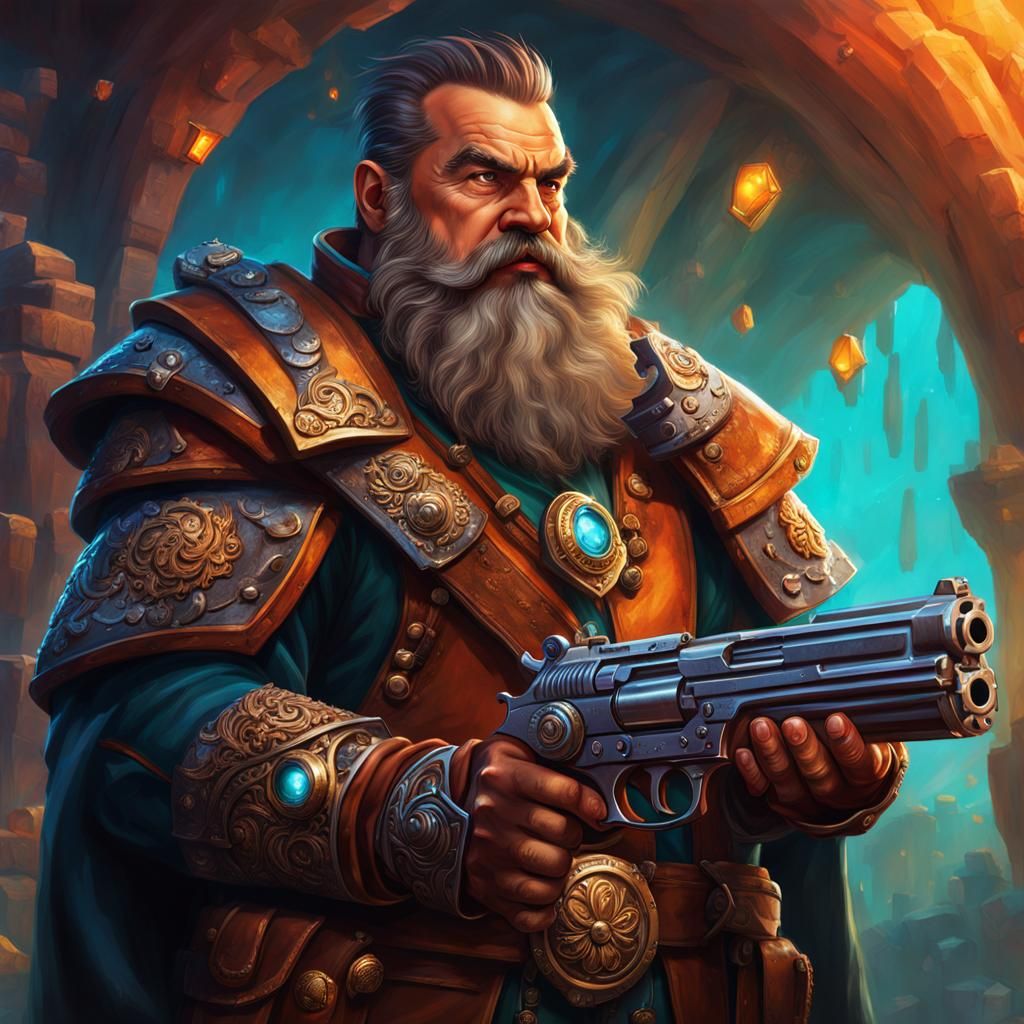 Fantasy Dwarf Artificer with Pistol in Detailed Concept Art