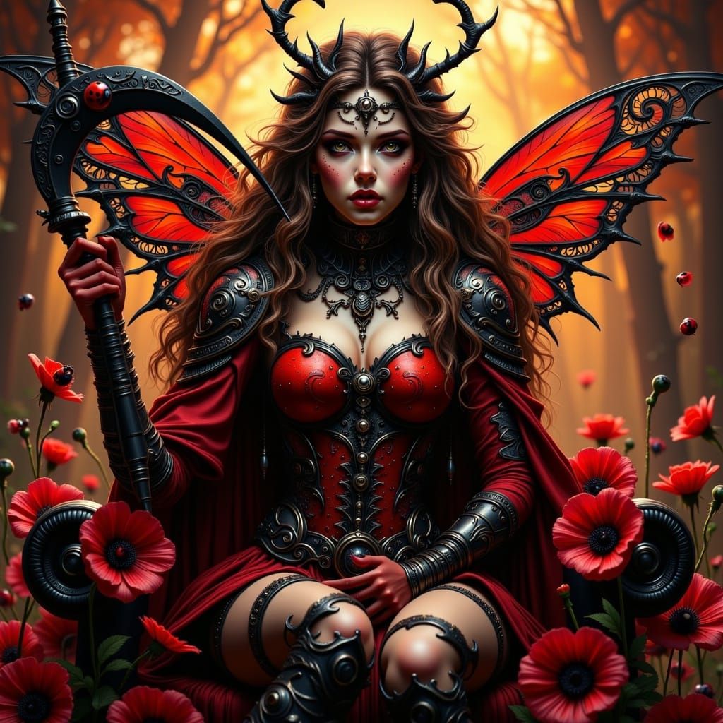 Enchanting Dark Fantasy Ladybug Queen in Gothic Armor